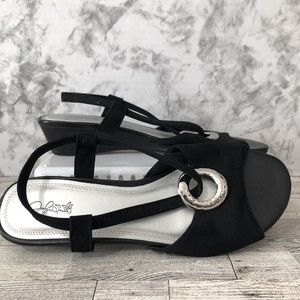 Jaclyn Smith Sling Back Sandals Womens Size 8.5 Black Open Toe Wedge Heel Rosa